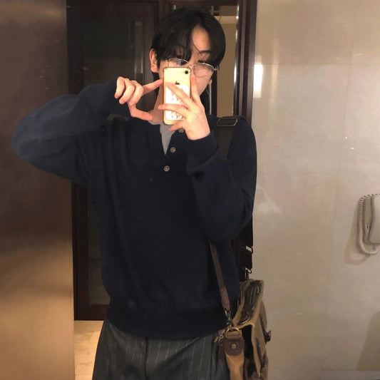RT No. 32033 KNIT HENRY COLLAR SWEATER