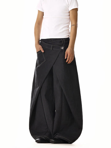 RT No. 18212 BLACK OPEN WIDE STRAIGHT PANTS