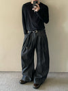 RT No. 50253 PLEATED STRIPED STRAIGHT DENIM PANTS
