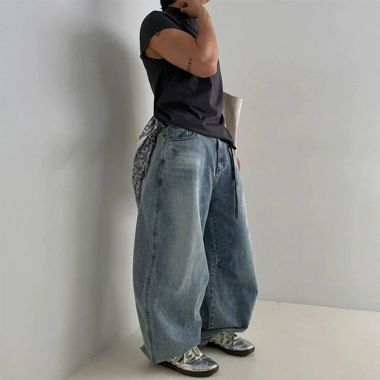 RT No. 19035 WASHED BAGGY STRAIGHT JEANS
