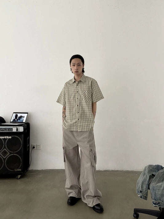 RT No. 19701 PLAID BUTTON-UP SHORT SLEEVE