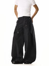 RT No. 18212 BLACK OPEN WIDE STRAIGHT PANTS