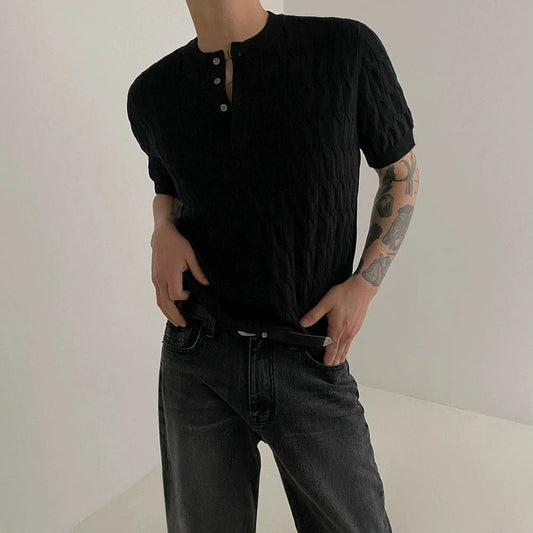 RT No. 18177 KNIT HENRY COLLAR SHORT SLEEVE