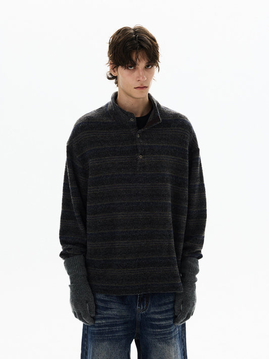 RT No. 50413 KNITWEAR STRIPED HENLEY COLLAR SWEATER