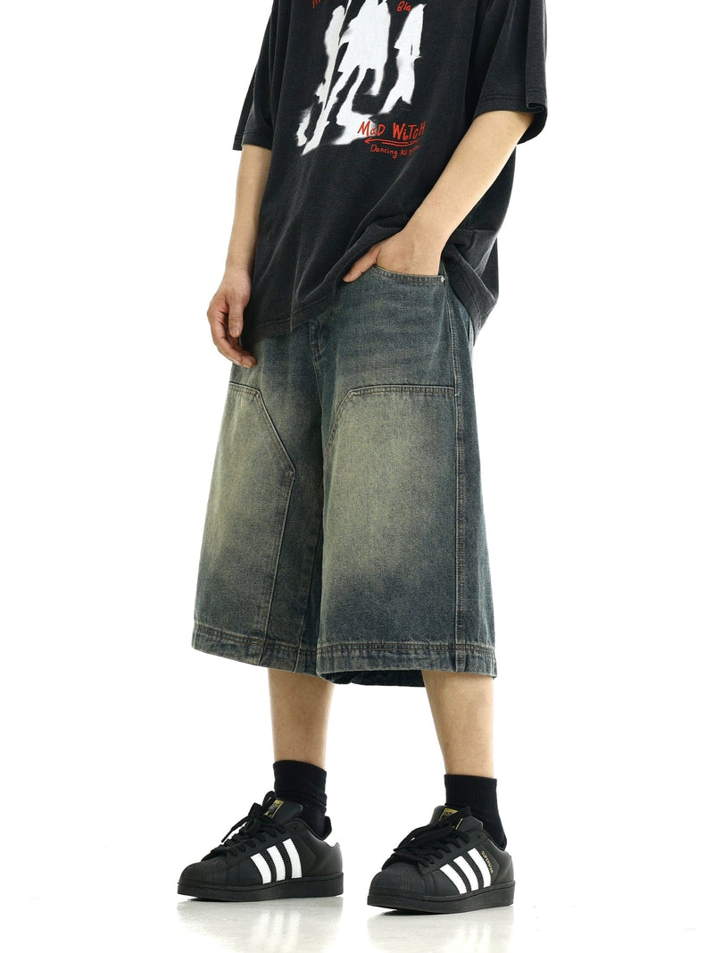 RT No. 11147 RECONSTRUCTED WASHED BLUE DENIM SHORTS