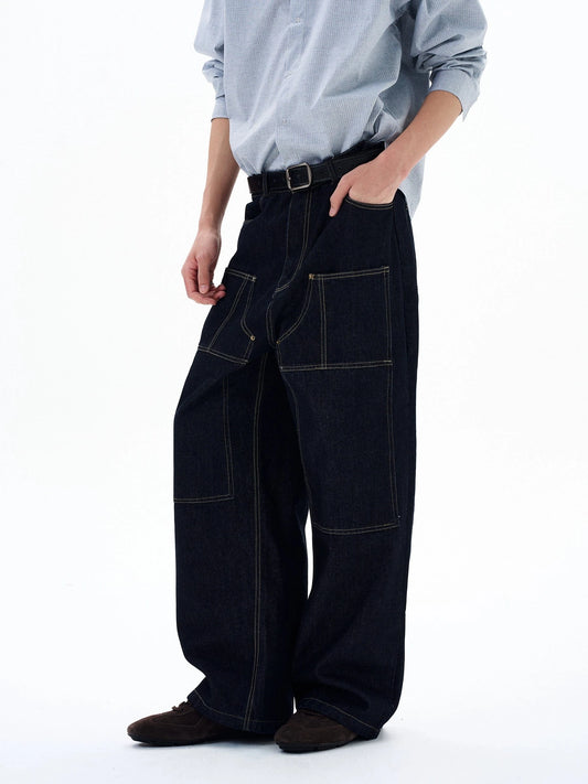 RT No. 29050 STITCHED DENIM BAGGY STRAIGHT JEANS