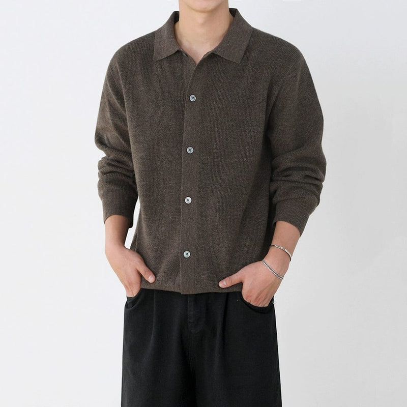 RT No. 11933 KNIT BROWN KNIT BUTTON-UP SWEATER