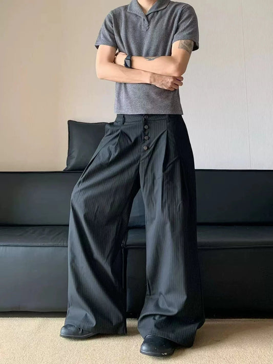 RT No. 32004 PLEATED STRIPED BAGGY STRAIGHT PANTS