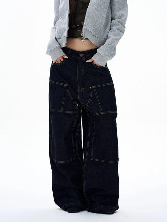 RT No. 29050 STITCHED DENIM BAGGY STRAIGHT JEANS
