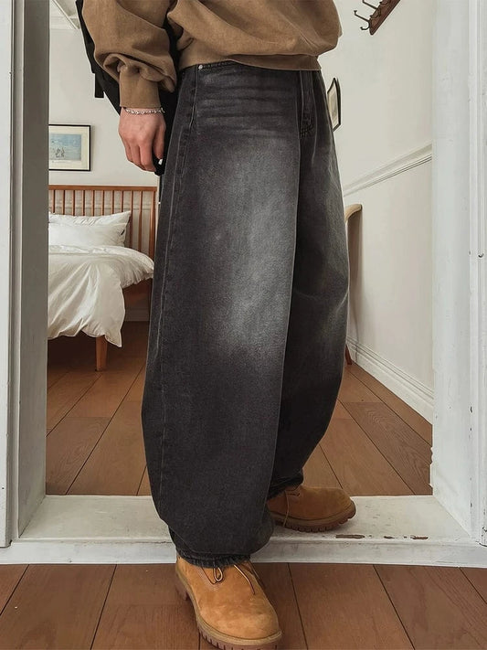 RT No. 19017 BLACK WASHED STRAIGHT DENIM JEANS