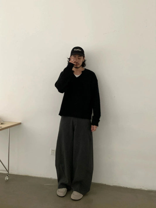 RT No. 28112 GRAY MACHETE STRAIGHT DRAPE PANTS