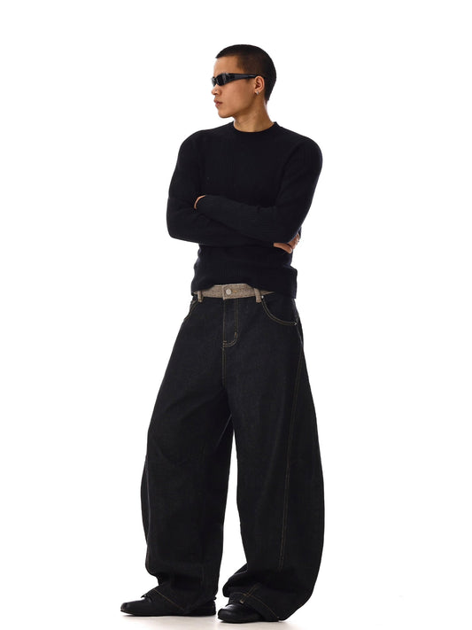 RT No. 12549 BLACK SCIMITAR BAGGY DENIM JEANS
