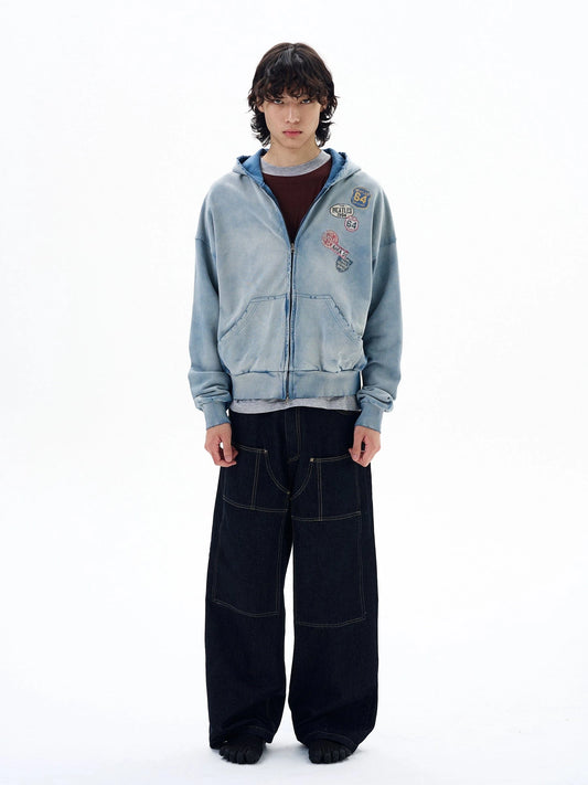 RT No. 29017 WASHED BLUE ZIP HOODIE
