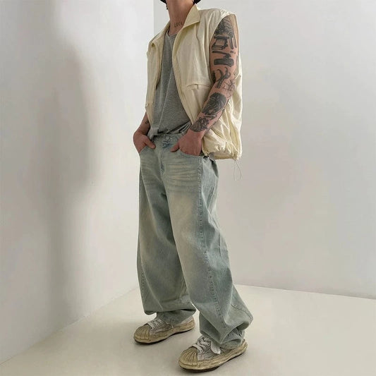 RT No. 19012 WASHED DENIM BAGGY STRAIGHT JEANS