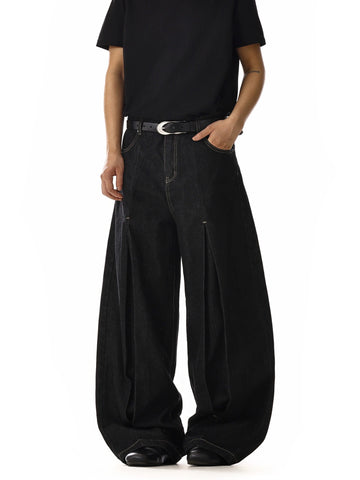 RT No. 18216 BLACK PLEATED DENIM JEANS