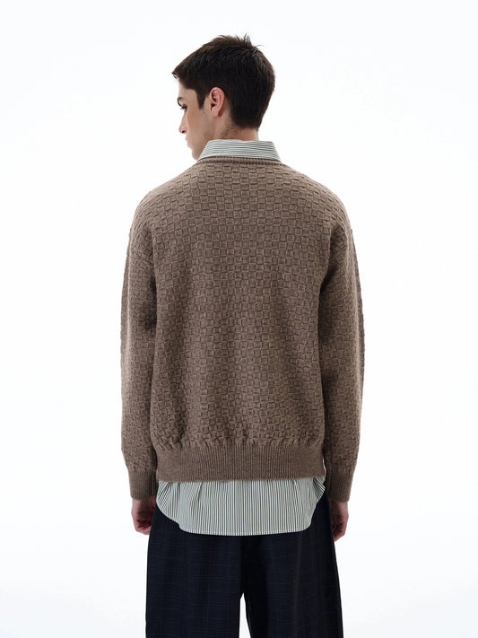 RT No. 20028 KNIT COFFEE PLAID CREWNECK SWEATER