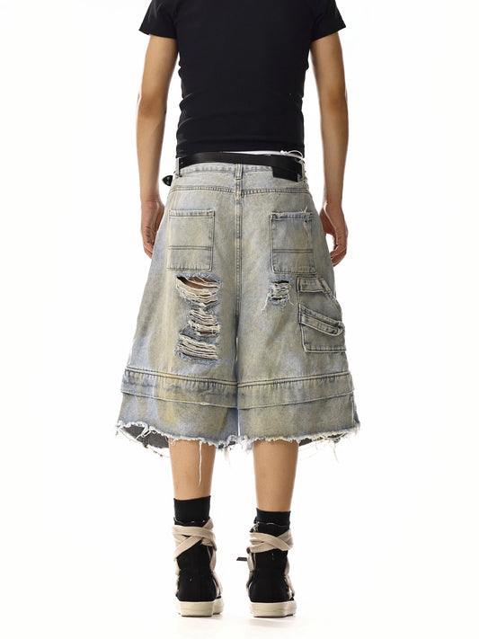 RT No. 18211 DISTRESSED BLUE DENIM SHORTS