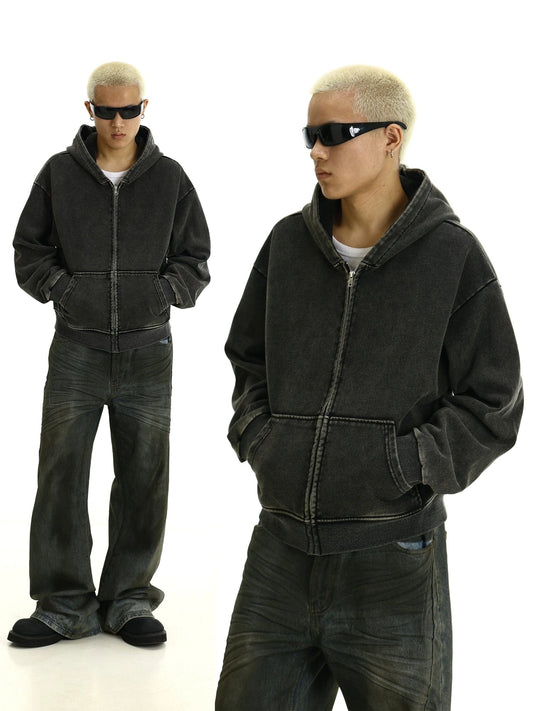 RT No. 11446 WASHED BLACK ZIP-UP HOODIE