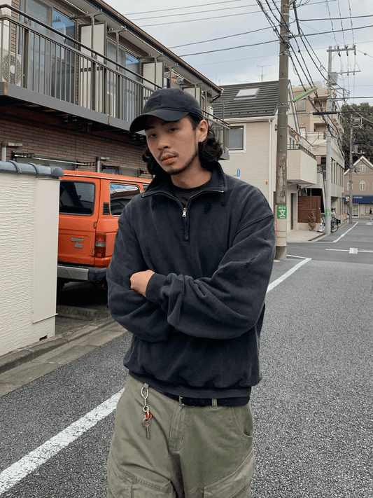 RT No. 29144 WASHED QUARTER ZIP-UP SWEATER