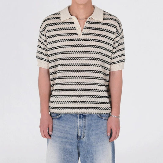 RT No. 18611 KNIT STRIPED POLO SHORT SLEEVE