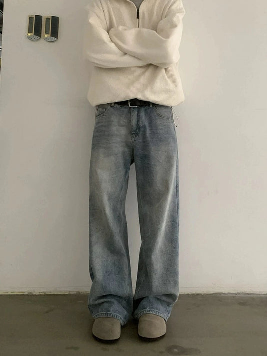 RT No. 18745 CRACKED BLUE DENIM STRAIGHT JEANS