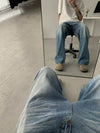 RT No. 18765 WASHED BLUE WHISKER DENIM STRAIGHT JEANS