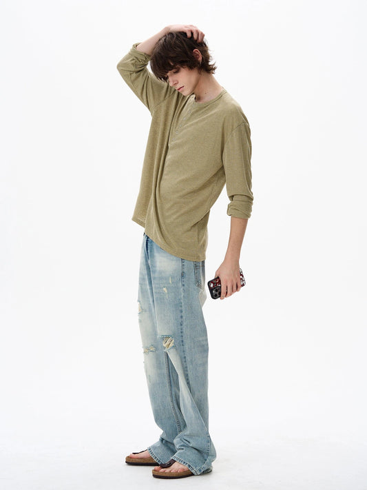 RT No. 18138 BLUE DISTRESSED DENIM STRAIGHT JEANS