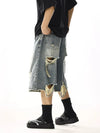 RT No. 13040 BLUE DISTRESSED DENIM SHORTS