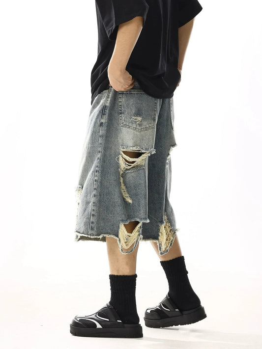RT No. 13040 BLUE DISTRESSED DENIM SHORTS