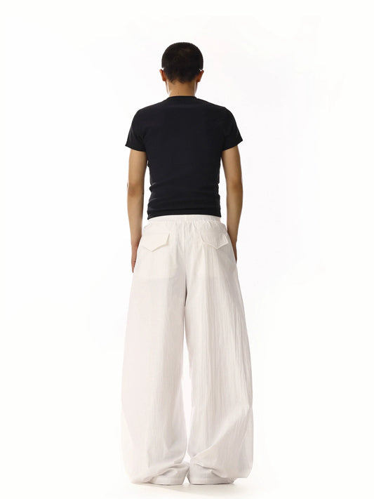 RT No. 18207 WHITE PLEATED PARACHUTE PANTS