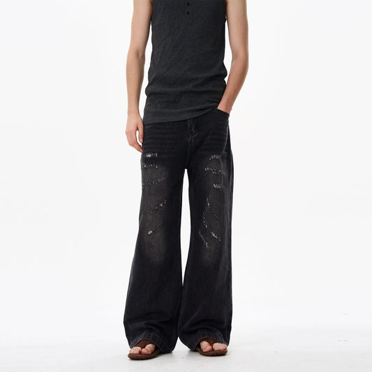 RT No. 18145 DARK GRAY DISTRESSED STRAIGHT JEANS