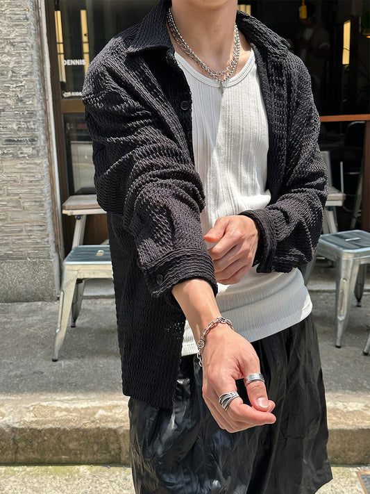 RT No. 12599 KNIT WAFFLE BUTTON-UP SHIRT