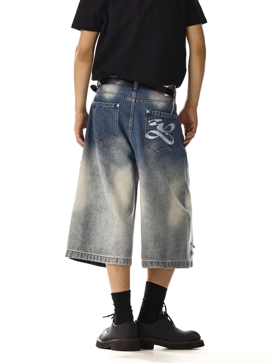 RT No. 18121 DISTRESSED GRADIENT DENIM SHORTS