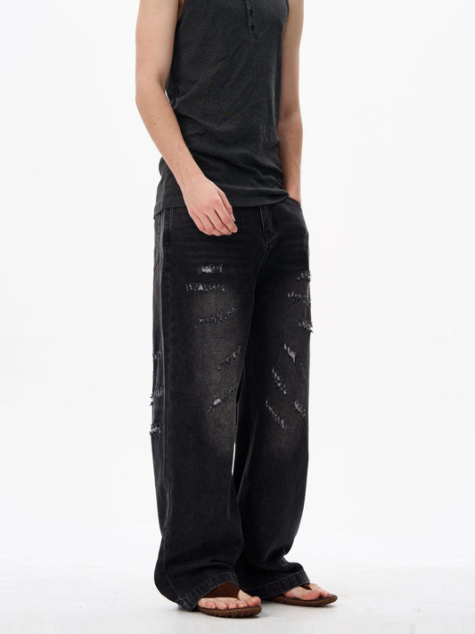 RT No. 18145 DARK GRAY DISTRESSED STRAIGHT JEANS