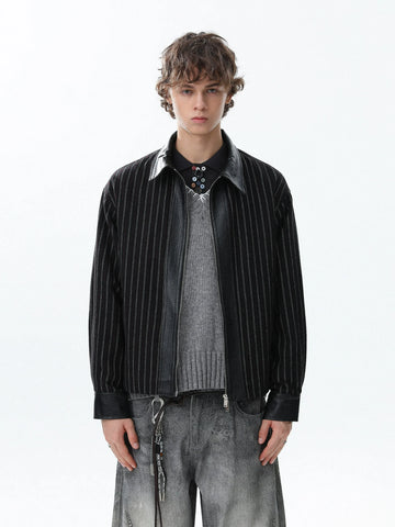 RT No. 50314 LEATHER COLLAR STRIPED JACKET