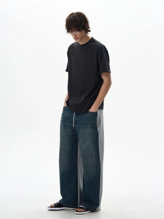 RT No. 18031 DENIM SPLICED STRAIGHT SWEATPANTS