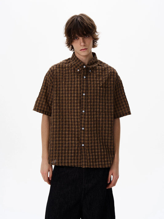 RT No. 18127 BROWN GRID SHORT SLEEVE SHIRT
