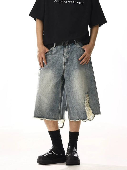 RT No. 13040 BLUE DISTRESSED DENIM SHORTS