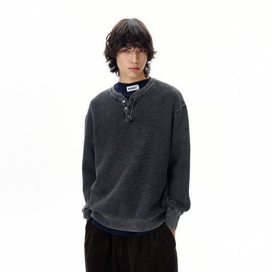 RT No. 31006 WAFFLE KNIT HENRY COLLAR SWEATER