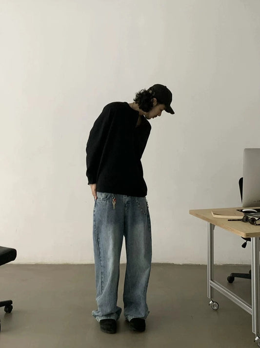 RT No. 18761 WASHED BLUE BAGGY STRAIGHT DENIM JEANS