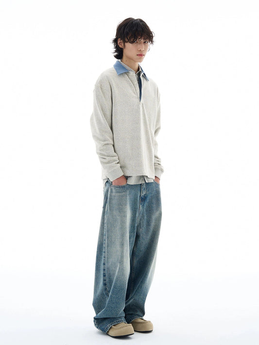 RT No. 25051 WHITE-GRAY POLO SWEATER