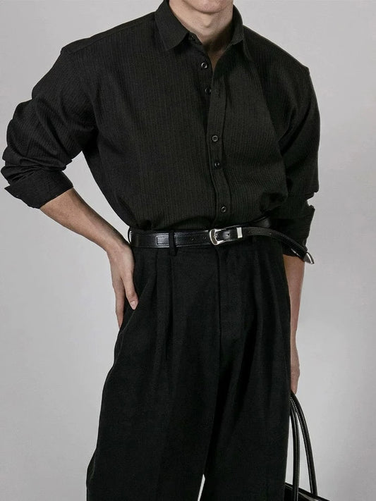 RT No. 13021 VERTICAL STRIPED TEXTURE BUTTON-UP SHIRT