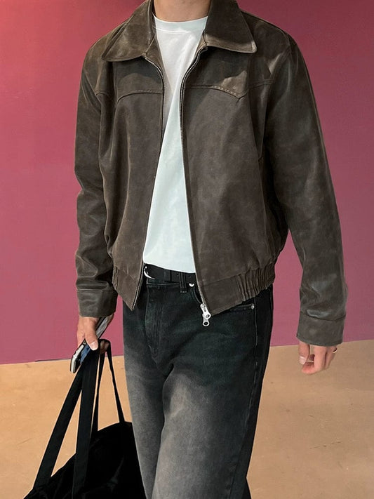 RT No. 11274 OLD BROWN RODEO LEATHER ZIP-UP JK