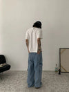 RT No. 19507 DENIM BLUE BAGGY STRAIGHT CARGO JEANS