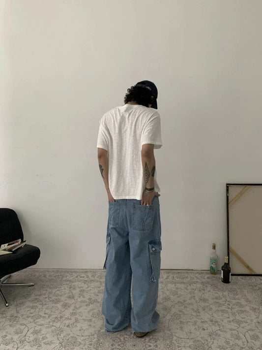 RT No. 19507 DENIM BLUE BAGGY STRAIGHT CARGO JEANS