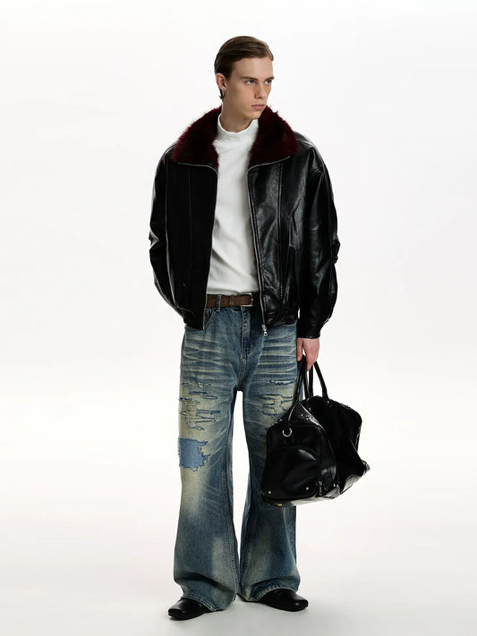 RT No. 50112 FUR COLLAR LEATHER JACKET