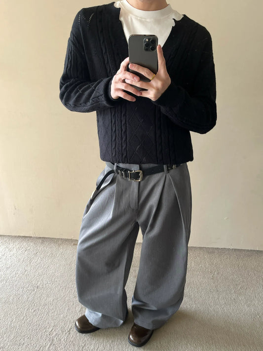 RT No. 50257 GRAY DOUBLE PLEATED SUIT PANTS