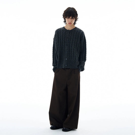 RT No. 25026 KNIT TWIST BUTTON-UP SWEATER