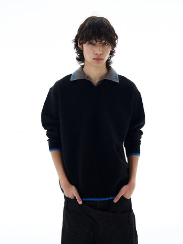 RT No. 25063 BLACK KNITWEAR COLLAR SWEATER