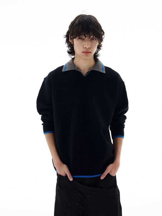 RT No. 25063 BLACK KNITWEAR COLLAR SWEATER